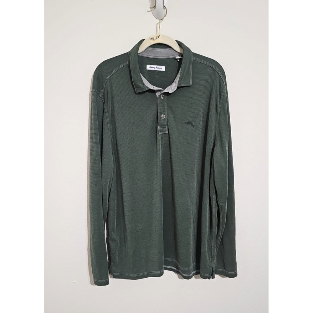 Tommy Bahama Men's Paradise Cove Polo Shirt Size XL Long Sleeve Stripe Green